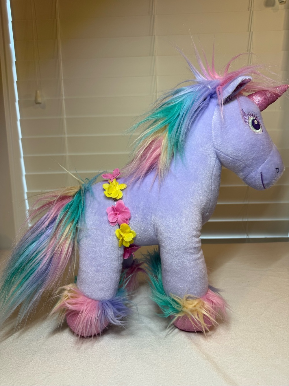 Build-A-Bear Lavender Unicorn with Rainbow Mane and Pink Horn